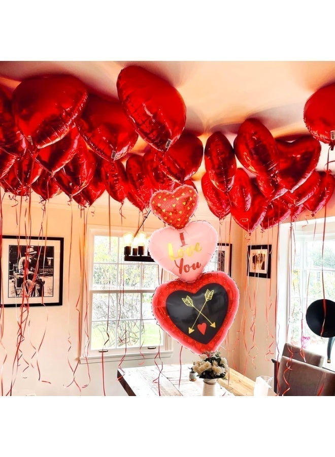 زينة بالونات قلب أحمر 12+1 – بالونات كبيرة جدًا بحجم 38 بوصة مكتوب عليها «I Love You» لتزيين يوم الحب، بالونات على شكل قلب لتزيين ذكرى الزواج، وزينة بالونات مميزة لعيد الفالنتاين - Image 2